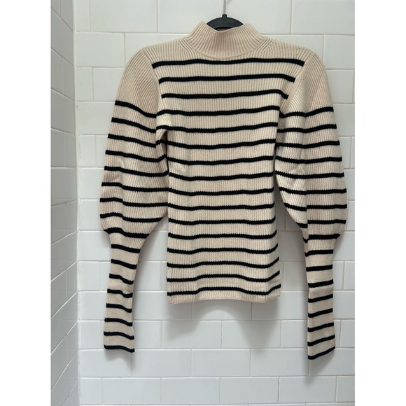 KHAITE Cream and Black Cowl Neck Sweater with Nautical Stripes - Picture 1 of 7